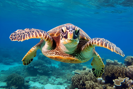 海龟畅游于海洋中背景图片