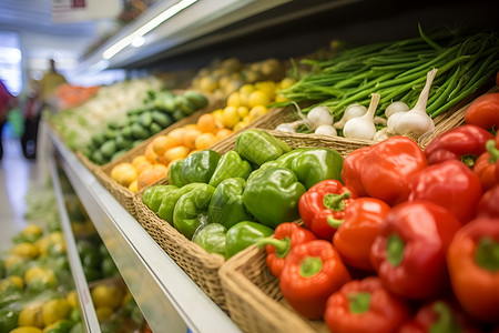 超市架子上的蔬菜背景图片