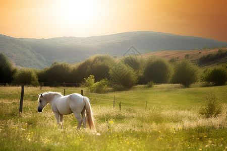 山野中的一匹白马背景图片
