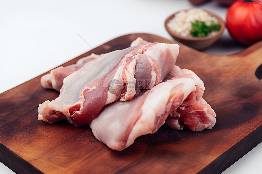 桌面上新鲜的猪肉图片
