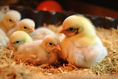 可爱小鸡崽饲养的农业小鸡背景