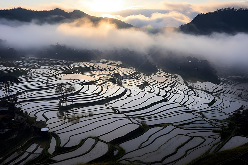 山坡上的农业稻田图片