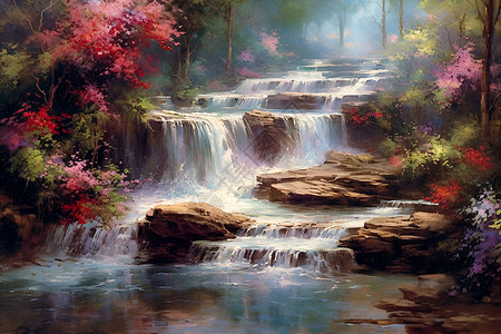 美丽的瀑布溪流背景图片