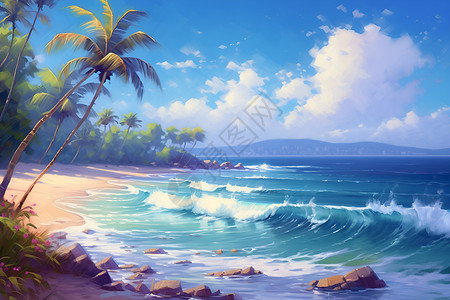 海岛的蓝色海浪背景图片