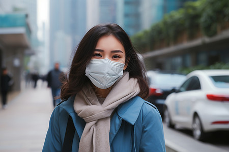 戴着口罩的年轻女性背景图片