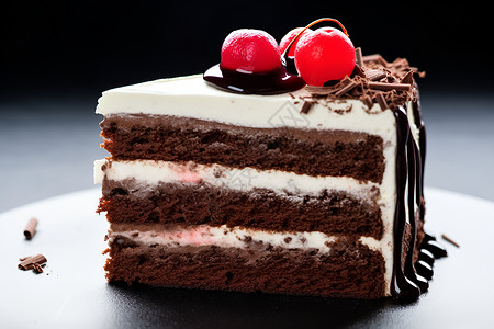 新鲜烘焙的黑森林蛋糕高清图片