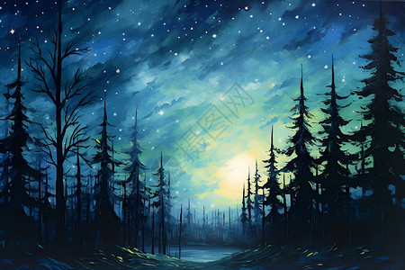 星空与森林背景图片