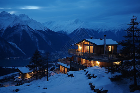 寒冷夜晚雪乡夜晚的风景背景