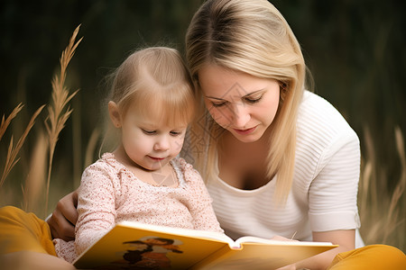 母女共读背景图片