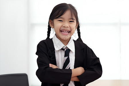 微笑的小女孩穿着商务装背景图片