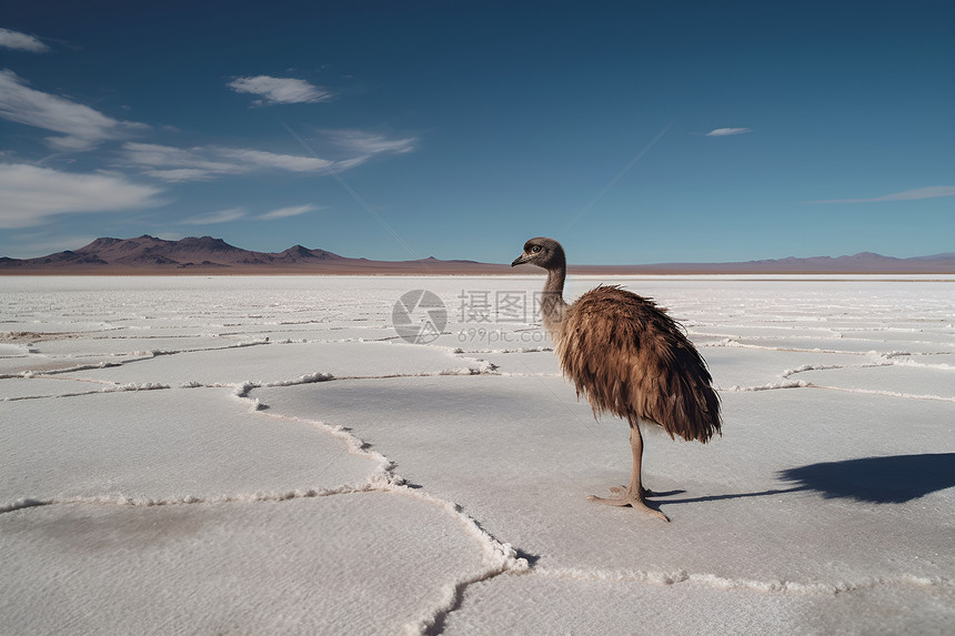 寂静盐湖的孤鸟图片
