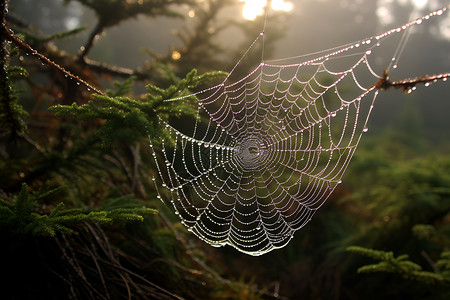 蜘蛛网带水珠森林里的蛛网背景