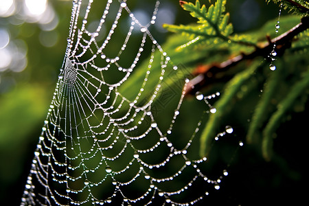 蜘蛛网带水珠清晨露珠中的蛛网背景