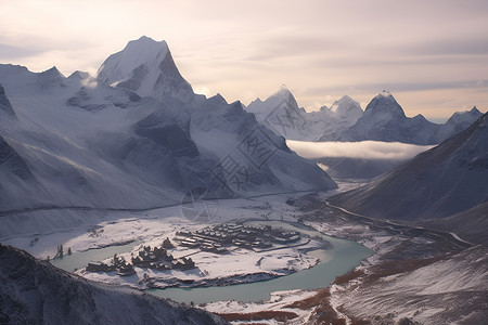 白雪皑皑的喜马拉雅山脉景观背景图片