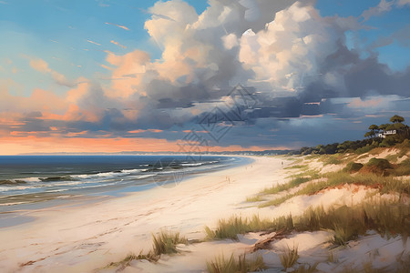 海岸景观油画背景图片
