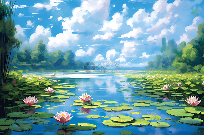 湖畔美丽的花朵图片