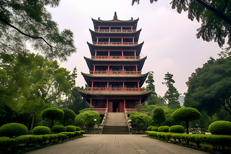 古老的佛教园林建筑背景图片