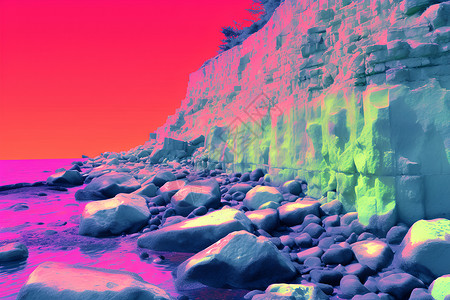 热像仪美丽的岩石海岸线景观设计图片