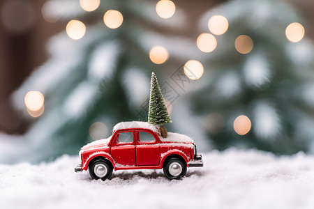 圣诞场景小红车里的圣诞树背景