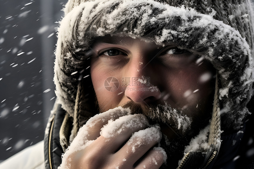 寒冷冬季中的男子图片