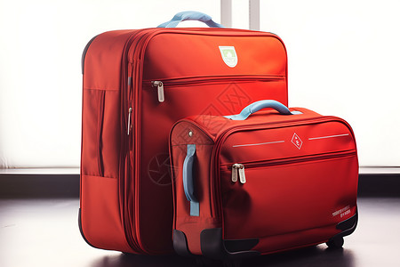 轱辘图片两个红色的行李箱背景