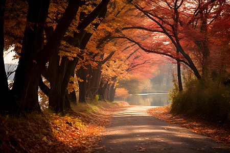 秋日林间的美丽风景背景图片