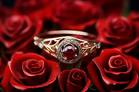 玫瑰花上的戒指背景图片