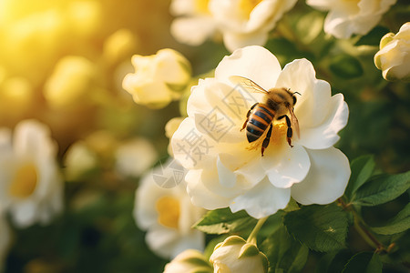 小蜜蜂与花儿共舞背景图片