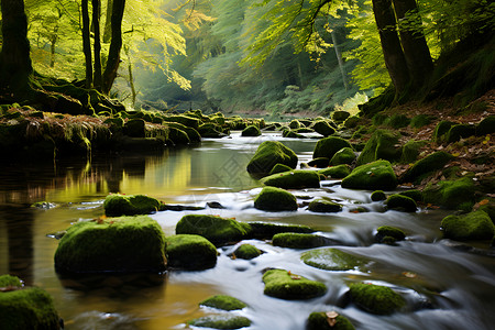 森林中的溪流背景图片