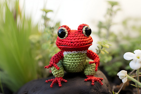 可爱草坪上的毛线青蛙背景图片