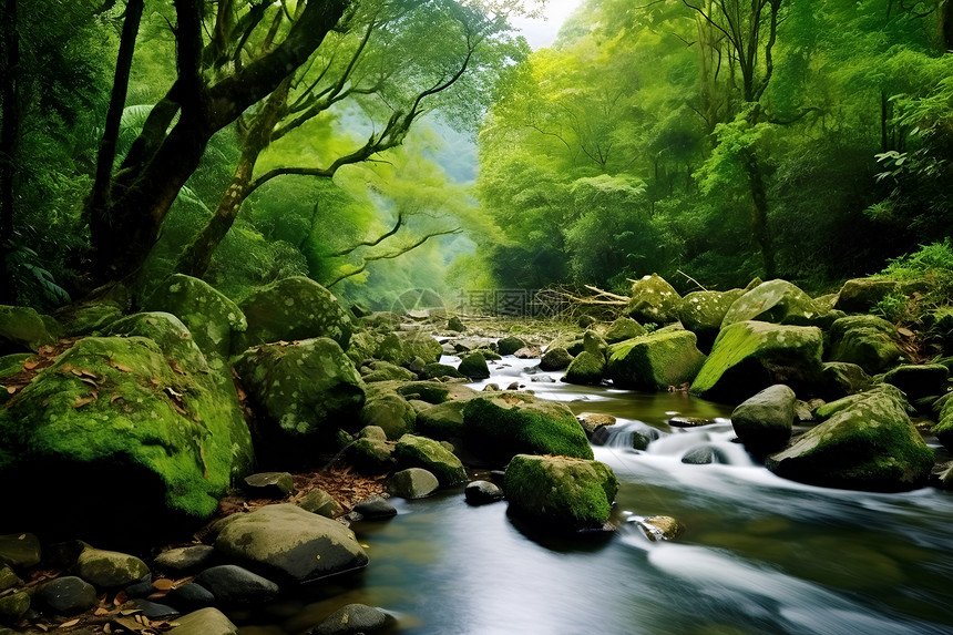 丛林中自然的小溪图片