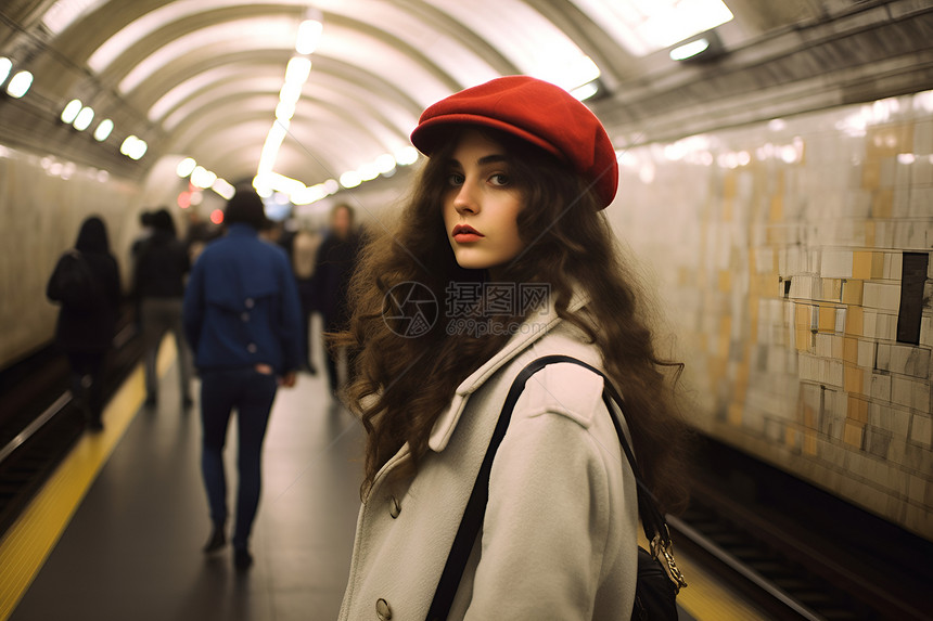 地铁站美丽的女人图片
