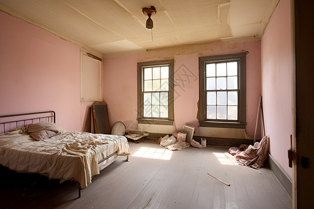 荒废破旧的卧室背景图片