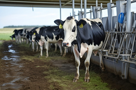 农村牧场的奶牛背景图片