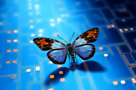 生态创新电路板上的蝴蝶设计图片