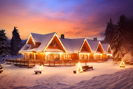 寒冷的雪景小屋背景图片