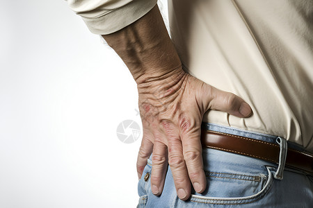 一个男人用手拖住自己的腰高清图片