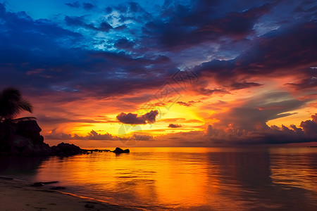 美丽的日落海滩景观背景图片