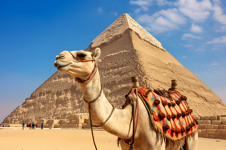 金字塔前的骆驼背景图片