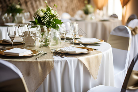 浪漫餐桌精美布置的婚宴餐桌背景
