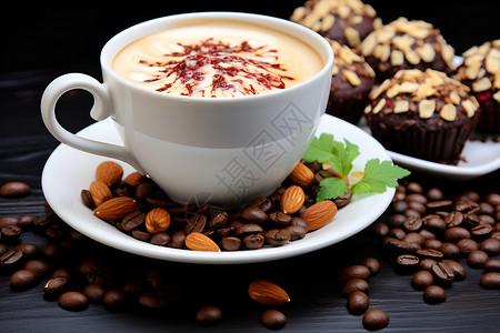 咖啡豆和坚果背景图片