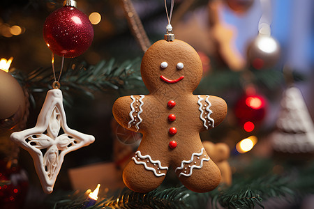 圣诞树上的姜饼人背景图片