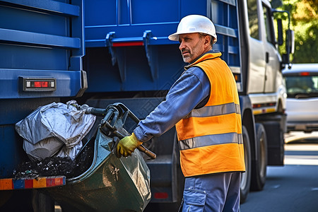 街道中回收垃圾的工人背景图片