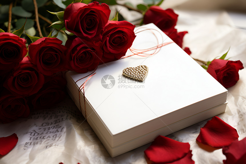红玫瑰和礼物盒图片