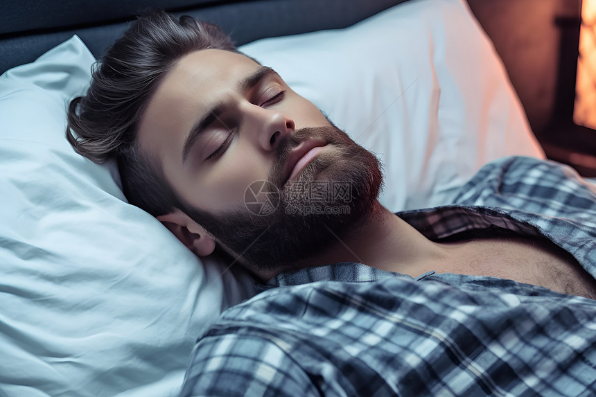 大床上睡觉的男人图片