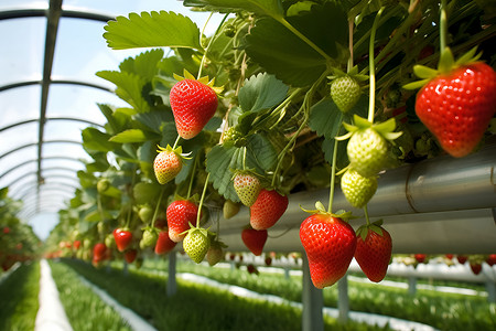 草莓果园大棚中的草莓背景