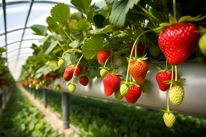 生长的农业草莓图片