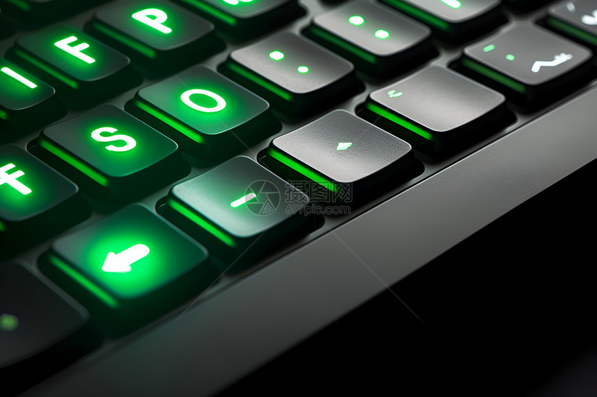 绿光闪耀的键盘图片