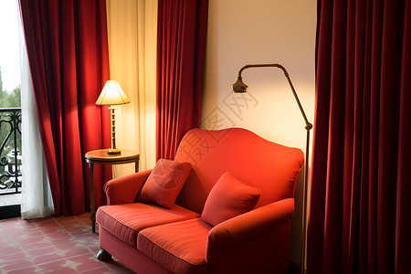 红色沙发的温馨角落背景图片