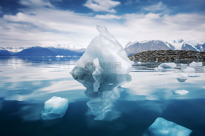 冰山漂浮在湖中图片